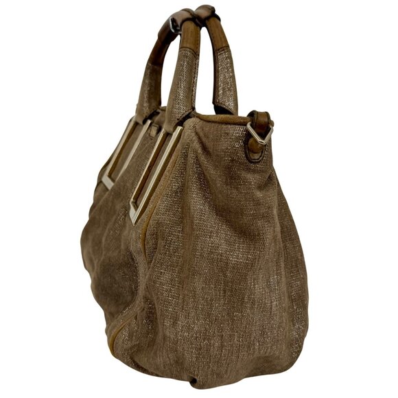 Vintage Chloé Shimmer Suede Satchel Handbag w/Dual Handles Zip Closure Logo Y2K - Picture 5 of 16